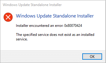 Ошибка установщика Windows обновления 0x80070424